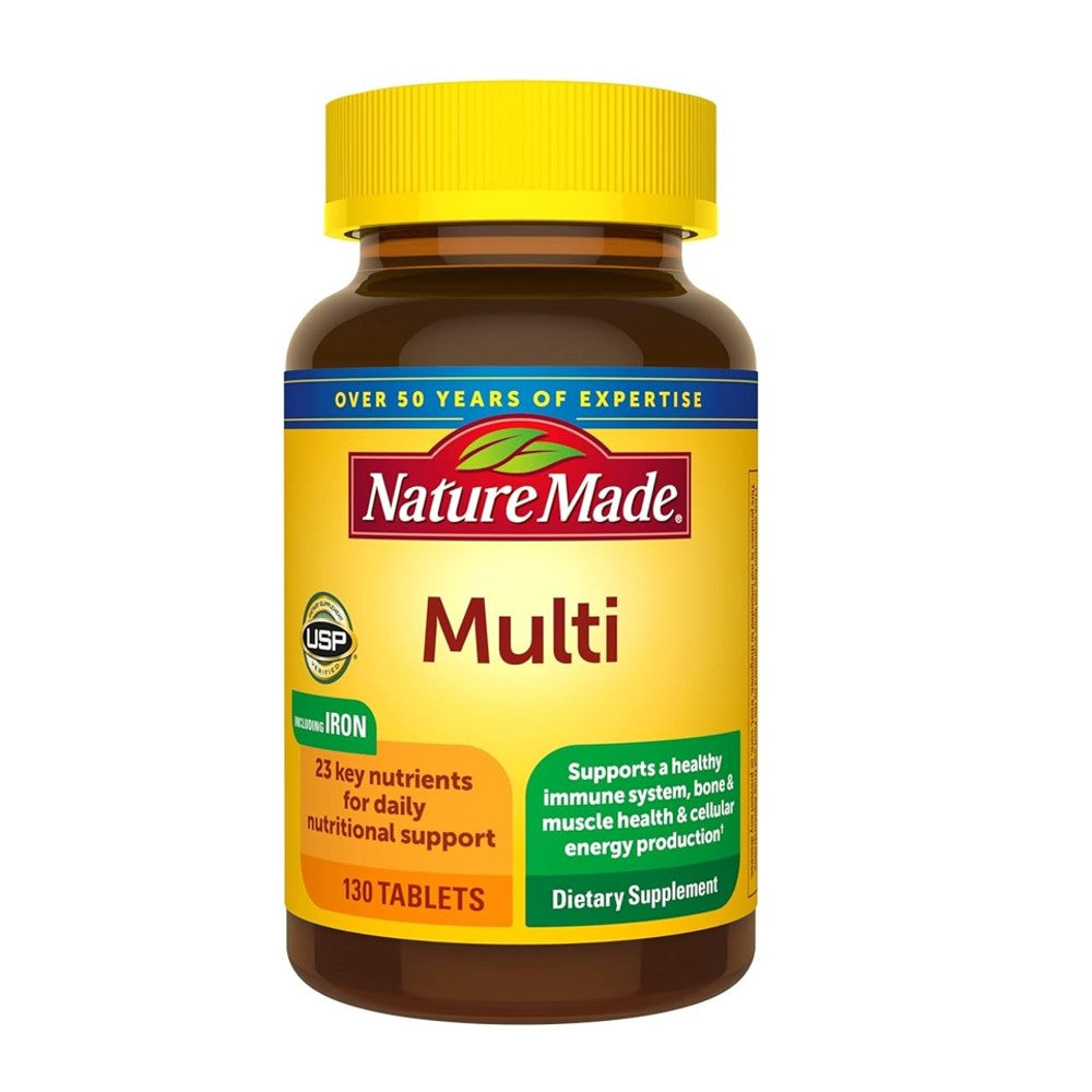 Nature Made Multi with Iron – Daily Nutritional Support for Immune, Bone, Muscle & Energy Health 130 Tablets | Dietary Supplement | Over 50 Years of Expertise