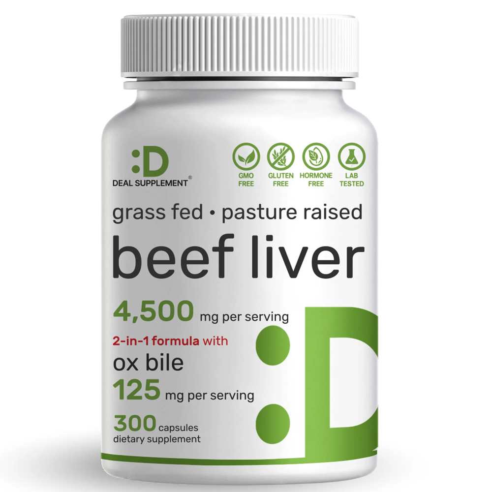 Deal Supplement Beef Liver with Ox Bile 4,500mg Per Serving, 300 Capsules