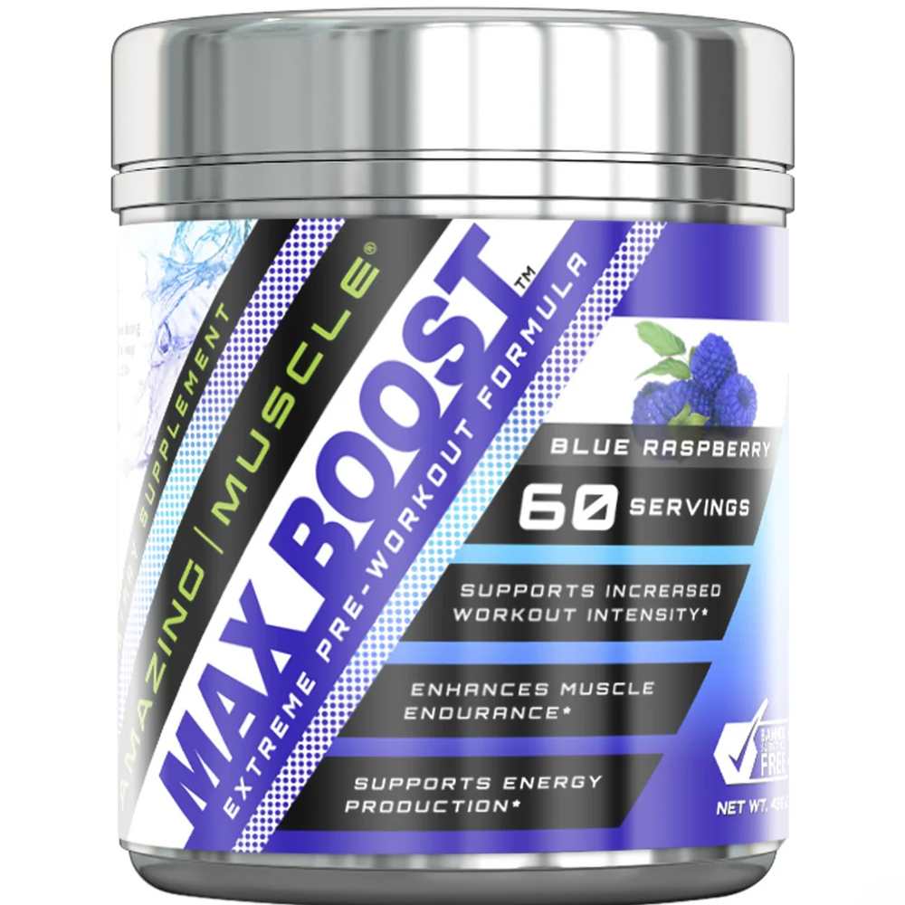 Amazing Muscle Max Boost Pre-Workout Formula Blue Raspberry