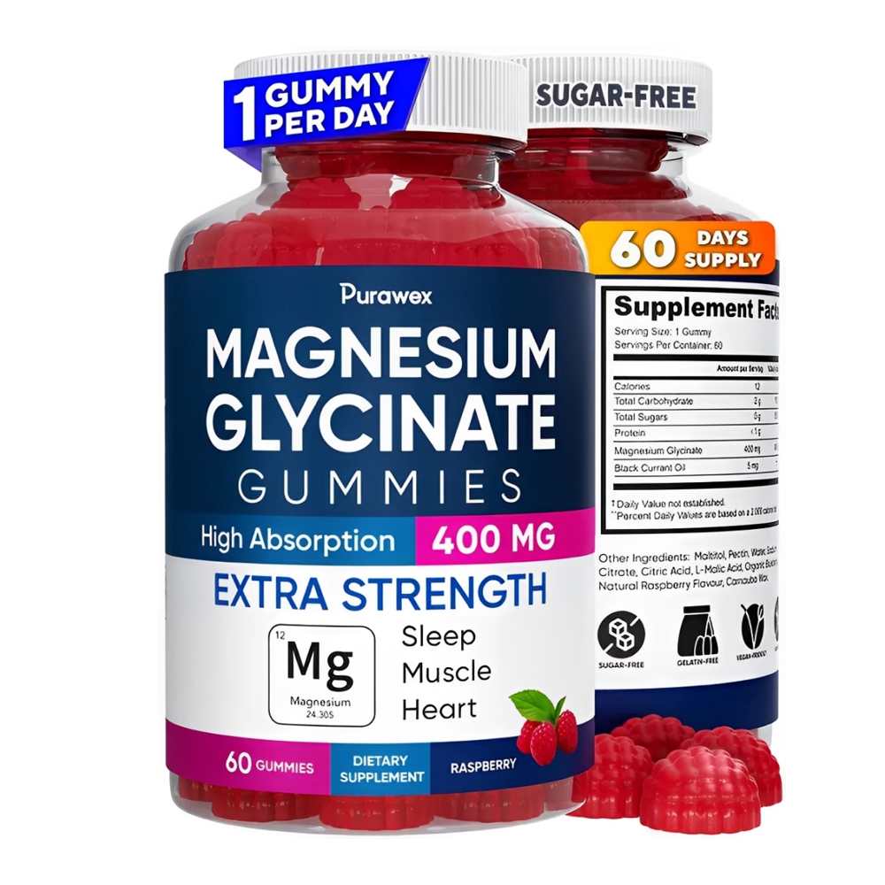 Purawex Magnesium Glycinate Gummies – Extra Strength 400mg 60 Gummies