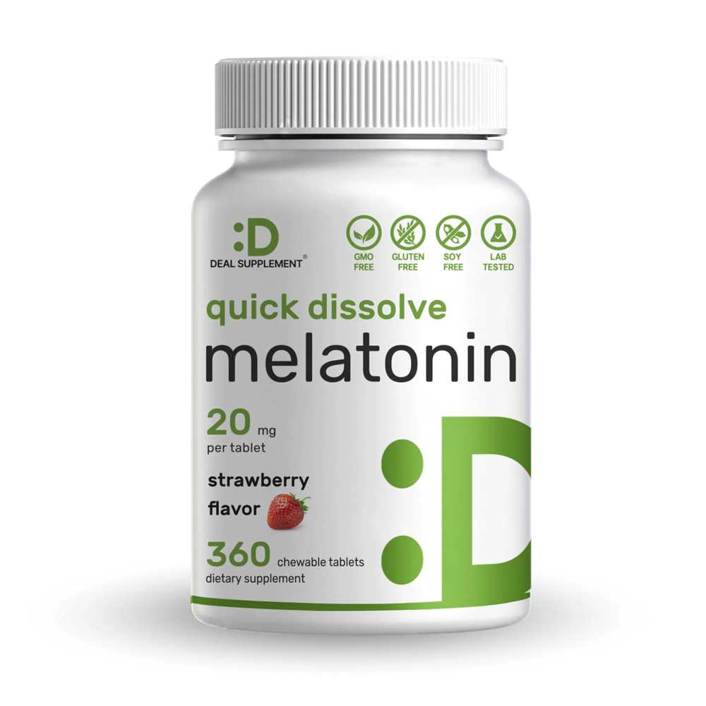 Deal Supplement Melatonin 20mg Tablets | 360 Servings With Natural Strawberry Flavor