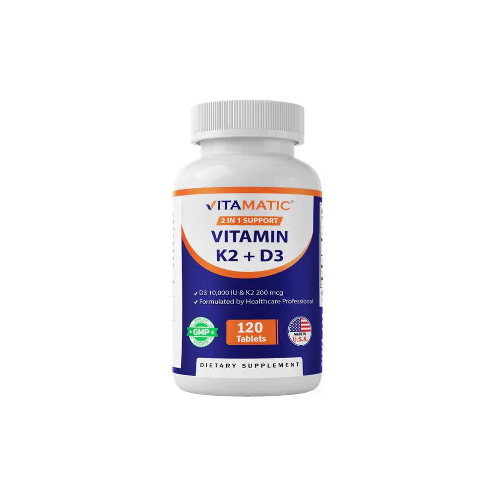 Vitamatic Vitamin D3 K2 with 10,000 IU Vitamin D + 200mcg Vitamin K MK-7, 120 Tablets