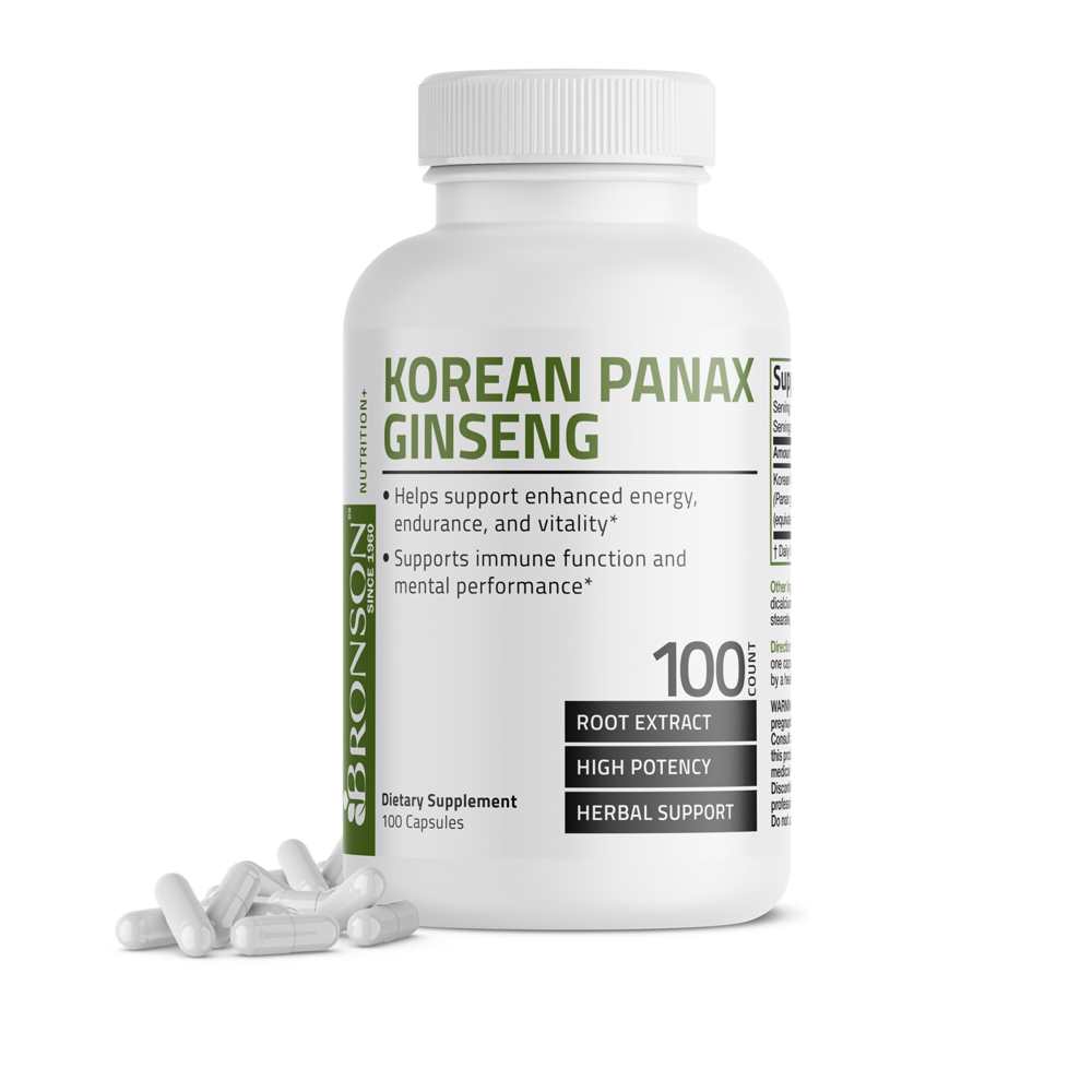 Bronson Vitamins Korean Panax Ginseng Root - 500 Mg, 100 Capsules