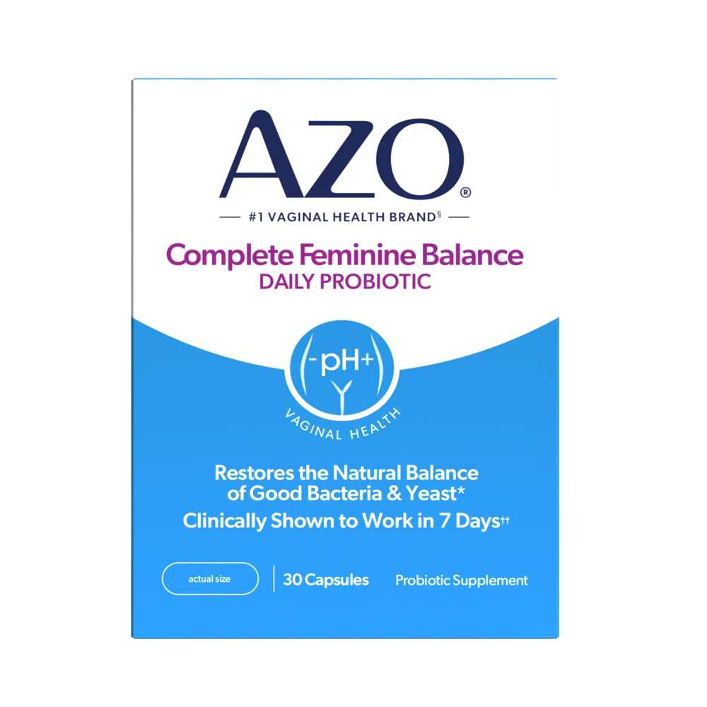 AZO Complete Feminine Balance Daily Probiotic - Supports Vaginal Health, Restores pH & Good Bacteria Balance, Clinically Proven, 30 Capsules