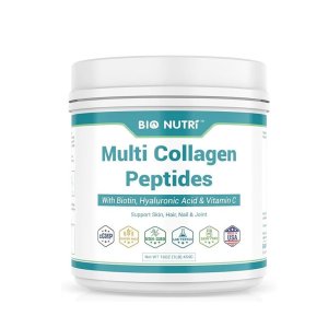 Bio Nutri Multi Collagen Peptides with Biotin, Hyaluronic Acid & Vitamin C – Supports Skin, Hair, Nails & Joints GMP Certified | Made in USA | Dietary Supplement
