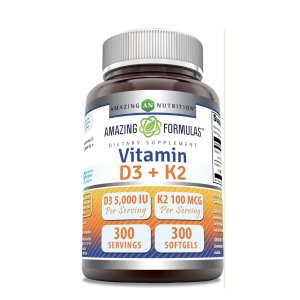 Amazing Formulas Vitamin D3 (as Cholecalciferol) 5000 Iu + Vitamin K2 100 Mcg