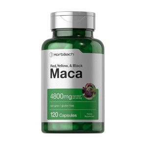 Horbäach Maca Root 4800mg – Red, Yellow & Black Blend | Non-GMO, Gluten-Free Dietary Supplement | 120 Capsules