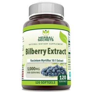 Herbal Secrets Bilberry Extract 1000 Mg 120 Softgels
