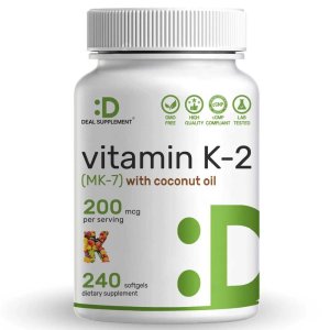 Deal Supplement Vitamin K2 (MK-7) 200mcg, 240* Virgin Coconut Oil Softgels