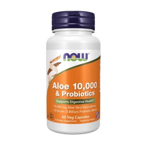 Now Foods Aloe 10,000 & Probiotics – Supports Digestive Health – 60 Veg Capsules