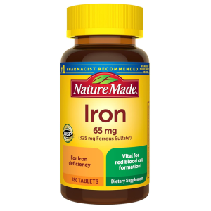 Nature Made Iron 65mg (325mg Ferrous Sulfate) - 180 Tablets | Supports Red Blood Cell Formation & Iron Deficiency