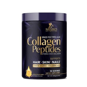 Nature's Nutrition Grass-Fed Bovine Collagen Peptides – Hydrolyzed Collagen with Biotin, Calcium & Hyaluronic Acid Supports Hair, Skin, Nails & Joints | Unflavored | 28 Servings | 20 oz (563g) | Dietary Supplement
