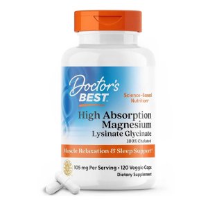 Doctor's Best High Absorption Magnesium Lysinate Glycinate – 120 Veggie Capsules