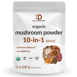Deal Supplement Organic Mushroom Powder 10-in-1 blend 340g