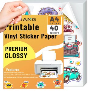 waterproof vinyl sticker sheets A4(8.3 x 11.7) Size printable Inkjet Printer and Laser White Glossy Sticker Paper
