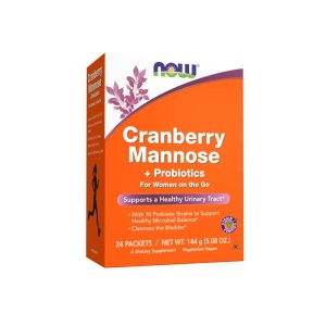 Now Foods Cranberry Mannose + Probiotics – Urinary Tract & Microbial Balance Support with 10 Probiotic Strains – 24 Packets / 144 G – Vegan