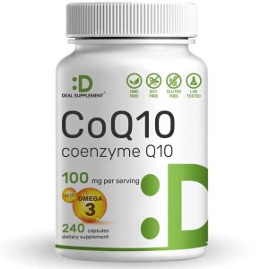 Deal Supplement CoQ10 100mg, 240 Capsules – with Omega 3 Fatty Acid 100mgD