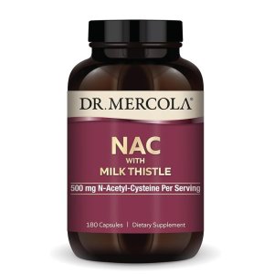 Dr. Mercola NAC with Milk Thistle – 500mg N-Acetyl-Cysteine | Liver & Antioxidant Support | 180 Capsules