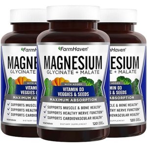 FarmHaven Magnesium Glycinate + Malate with Vitamin D3 - 120 Capsules