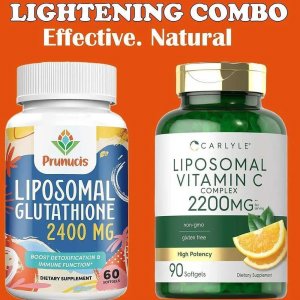 Lightening Combo – Prunucis Liposomal Glutathione 2400mg + Carlyle Liposomal Vitamin C Complex 2200mg Boost Detoxification, Immune Function & Skin Health | High-Potency, Non-GMO, Gluten-Free | 60 + 90 Softgels | Dietary Supplements