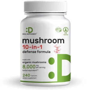 Deal Supplement Organic Mushroom 10 in 1, 8,000mg Per Serving, 240 Capsules