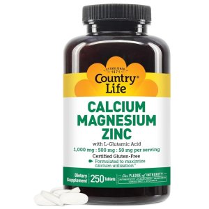Country Life Calcium Magnesium Zinc with L-Glutamic Acid 250 Tablets