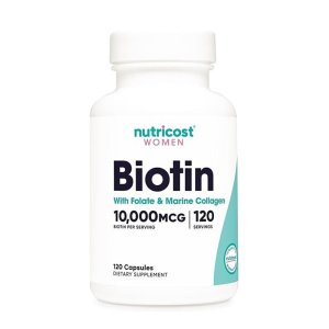 Nutricost Women’s Biotin with Folate & Collagen – 10,000mcg per Serving Supports Hair, Skin, Nails & Overall Wellness | 120 Capsules | Dietary Supplement