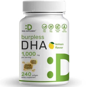 Deal Supplement DHA Burpless, Lemon Flavor, DHA 1000mg + EPA 500mg 240 Softgels